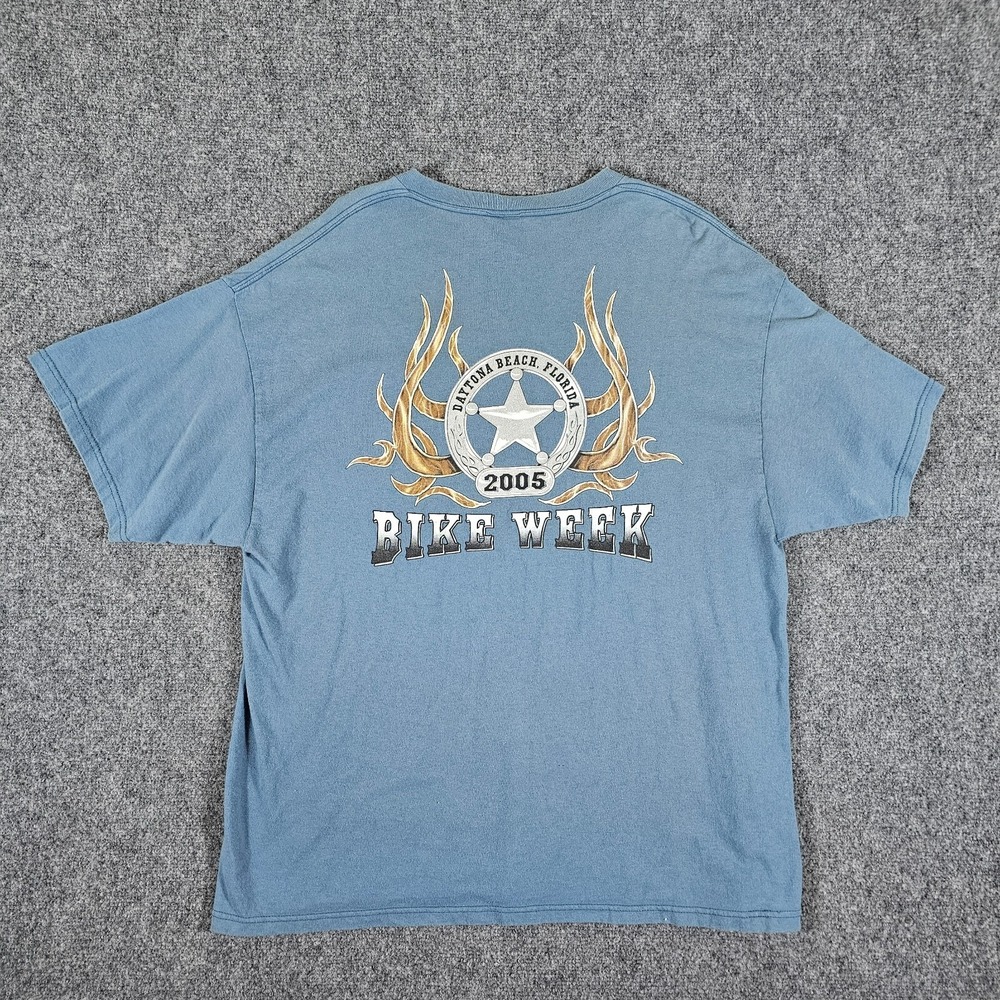 Vintage 2005 Bike Week Daytona USA Made Delta Pro Weight Shirt Blue Men XL Flaws